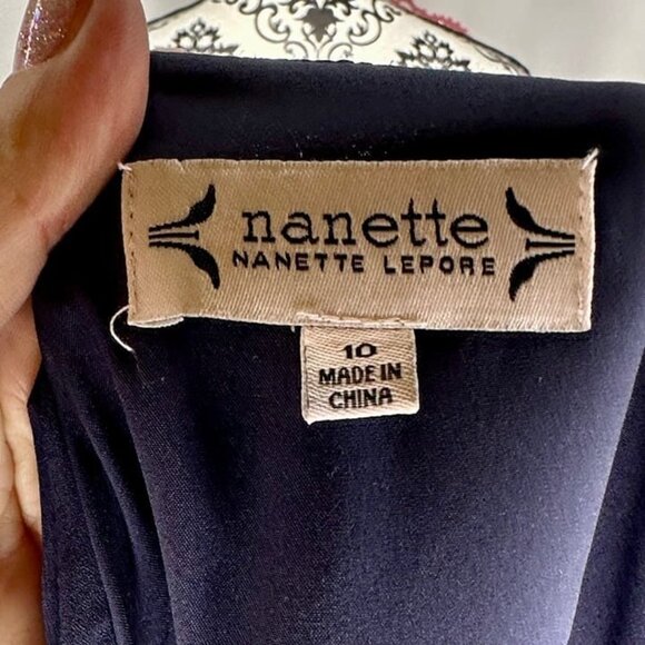 Nanette Lepore Navy Floral-Print Ruffled-Skirt Dress Size 10 - Picture 7 of 9